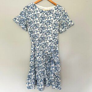 Banana Republic Dress Blue White Floral Ruffled Hem Mini A-Line Size 0